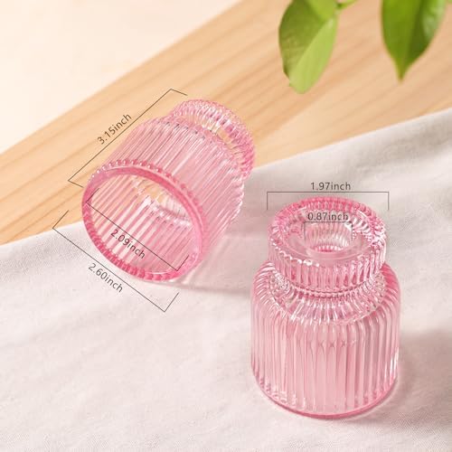 DARJEN 6 Pcs Pink Candlestick Holders - Glass Taper Candle Holders Tealight Votive Candle Holders for Table Centerpieces, Wedding, Dinner Party, Home, Gifts - Image 2