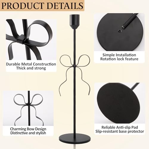 Bow Candle Holder - Bow Candlestick Holder Set of 3 Metal Gold, Modern Decorative Taper Candle Holder for Centerpiece Wedding Dining Table Holiday Housewarming Gift (Black) - Image 4