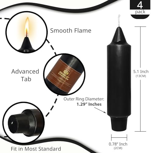 NJAO HOO Black Short Taper Candle 5 Inch Halloween Decoration Candlesticks Unscented Dripless Tapered Candle Set for Home Decor Dinner Candles Party, 4 Pack - Image 3