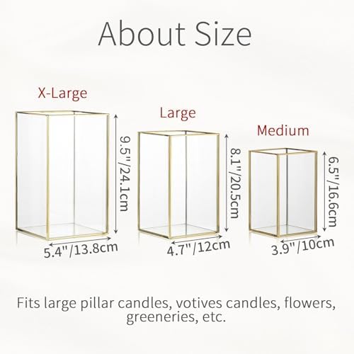 Hurricane Glass Candle Holder: Large Gold Lanterns Set of 3 - Image 6