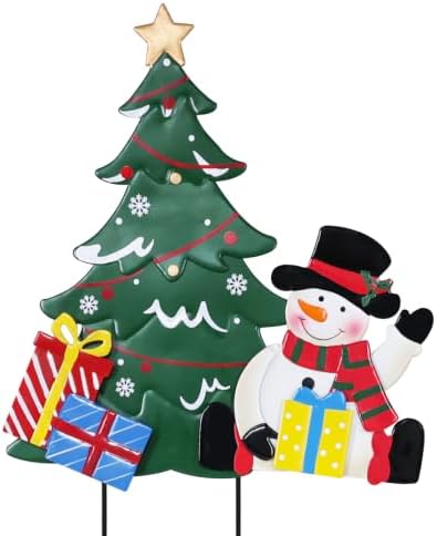 Outdoor Christmas Decorations, Metal Christmas Tree Decorative Garden Stakes with Snowman for Xmas Decor, Yard Signs for Garden Home Lawn Patio Outside Porch by HOGARDECK