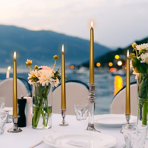 10 Inch Gold Taper Candles 4 Pack, Shiny Crimson Dinner Candles for Standard Holders, Unscented Soy Wax Long Stick Candles for Christmas Winter Wedding Holiday Table Decoration - Image 6