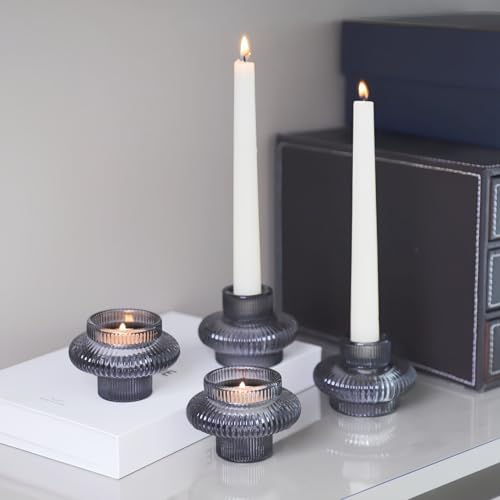 VOHO Smoky Grey Taper Candle Holders Set of 6, Candle Sticks Holder Decor - Image 3