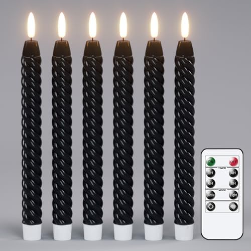 Halloween Black Flameless Taper Candles Flickering with Remote by Lasumora