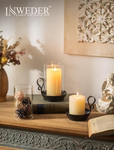 Black Hurricane Candle Holders: Pillar Candle Holder Set of 2 - Image 5