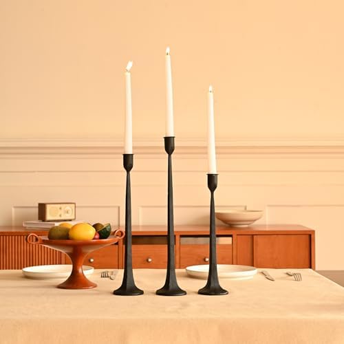 Set of 3 Candle Stick Holders,Iron Black Candlestick Holders, Fits 3/4 inch Thick Candles, Tapered Candle Holders Tall Set for Dining Table, Wedding, Home Decoration - Image 5