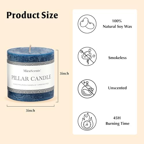 3x3 Inch Dark Blue Pillar Candles Set of 3 - Hand-Poured Unscented Candles, Long Clean Burning, Navy Blue Candle, Smokeless Dripless Candle for Dinner Table, Wedding, Home, Rustic Decor - Image 6