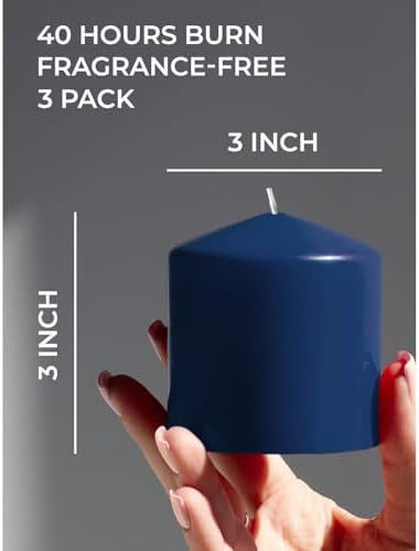Candwax 3x3 Pillar Candles Set of 3 - Navy Blue Candles Pillar - 40-Hour Burn Time Self-Extinguishing Long Lasting Candles for Home Decor - Cone-Top Dark Blue Pillar Candles - Image 2