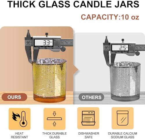 SHOWIN 10 OZ Thick Candle Jars for Making Candles 15 Pcs, Empty Jars with Wood Lids for Candle Making, Sample Container, Gold - Image 4