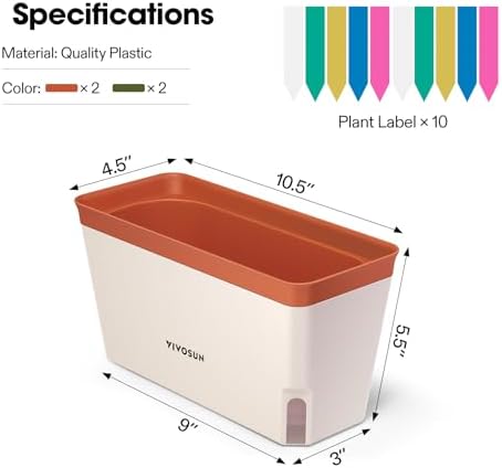 VIVOSUN Self-Watering Planters, 8-Pack 10.5 Inch Compact Rectangular Window Herb Planter Box with 10 PCS Plant Labels, Plant Container for Basil, Flowers, Succulents, Indoor & Outdoor