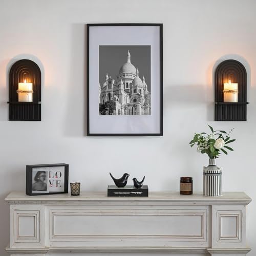 Black Wall Candle Holder: Wood Arch Candle Sconces Set of 2 - Image 2