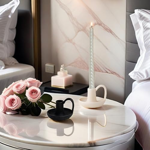 Taper Ceramic Candle Holders, Set of 2 Matte White, Table Decor Centerpiece for Home Decor, Wedding, Christmas, Birthday, Shower, Housewarming - Image 2