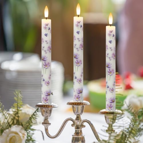 Purple Flower Flameless Taper Candle Battery Operated Remote Timer - Image 3