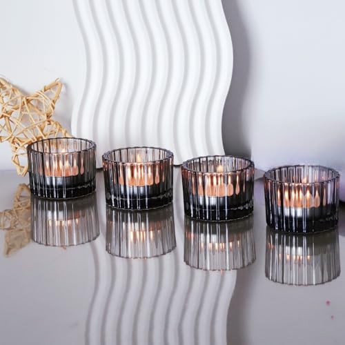 VOHO 24pcs Smokey Grey Tealight Candle Holder, Ribbed Votive Candle Holders - Image 4