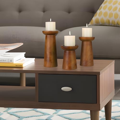 Pillar Candle Holders Set of 3， Wooden Candle Holders， Decorative Wood Candlestick Holders for Living Room, Table Centerpiece for Wedding, Christmas, Party, Home - 6", 8", 10" - Image 5
