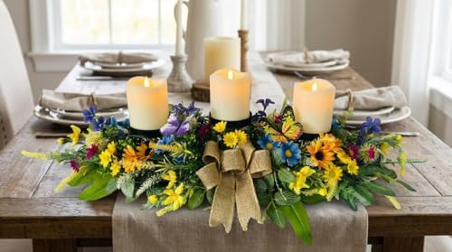 Svndlyn Floral Candle Holder Centerpiece with Butterflies and Wildflowers - Image 5