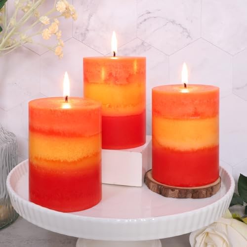3×4 Inch Orange Pillar Candles, Pumpkin Scented Candles - 35+ Hour Long Lasting Clean Burning, Fall Harvest Celebration Aromatherapy Candles for Thanksgiving Day Dinner Table Décor, Set of 3 - Image 5