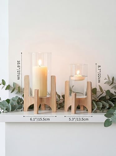 NUPTIO Hurricane Glass Candle Holders with Wood Stands, Set of 2 - Image 3