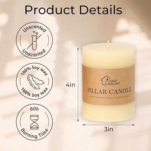 3x4 Inch Ivory Pillar Candles Set of 3 Hand-Poured Unscented Pillar Candles - Image 6