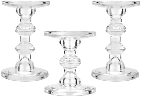 CHILL RECIPE Glass Candle Holder Set of 3, Big Heavy Tall Crystal Candlestick Holder for Pillar Candles Taper Candles, Christmas Decoration Wedding Table Dinning Church Centerpiece by CHIILLRECIPE