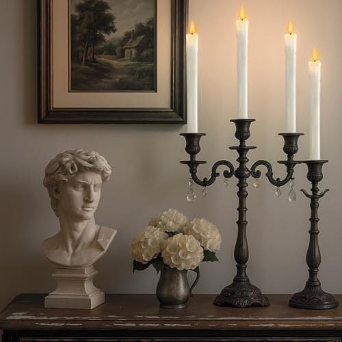 Homemory 9.6 Inches Waxy Flameless Taper Candles with Remote Timer Dimmer, Flickering LED Candlesticks, Battery Operated Window Candle for Christmas Wedding Decor, 6 Pcs White Drip Taper Candles - Image 3