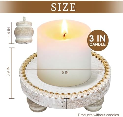 Farmhouse Round Wood Tray Riser, Pedestal Stand with Beaded Edge, Rustic Wooden Candle Trays Decor for Tiered Tray, Candle, Mug Display Decorative, Table Centerpiece, White - Image 5