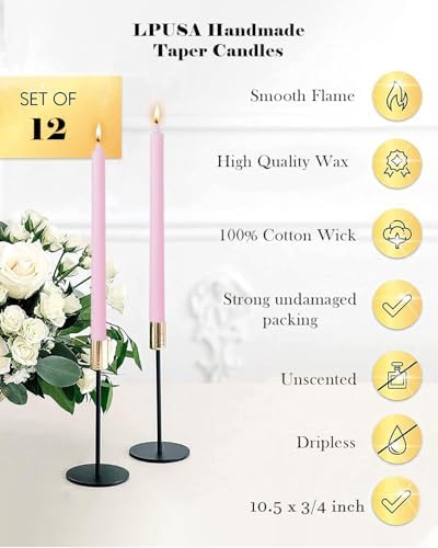 Pink Taper Candles 10.5 inch Pastel Candle Sticks Unscented Driples Tapered Candle Ideal as Dinner Candles Smokeless Long Burning,Set of 12 - Image 5