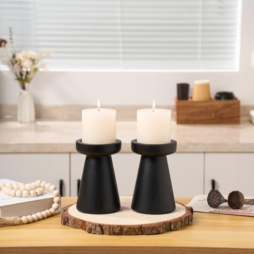 Set of 2 Rustic Black Wood Candle Holders for Pillar Candles - Image 6