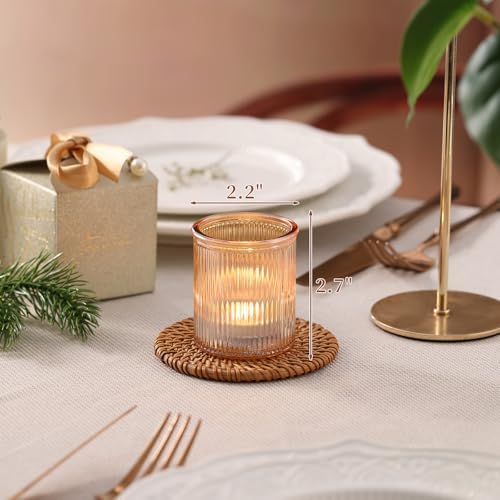 NITIME 32pcs Ribbed Gold Votive Candle Holders for Wedding Table Decor, Tea Light Candle Holder Glass, Gold Candle Holders for Table Centerpiece, Diwali and Holiday Decorations - Image 2