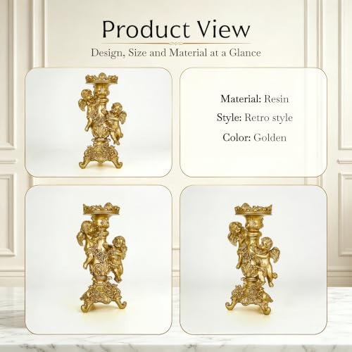 Gold Cherub Candle Holder Resin Angel Sculpture Tabletop Decor Gift - Image 3