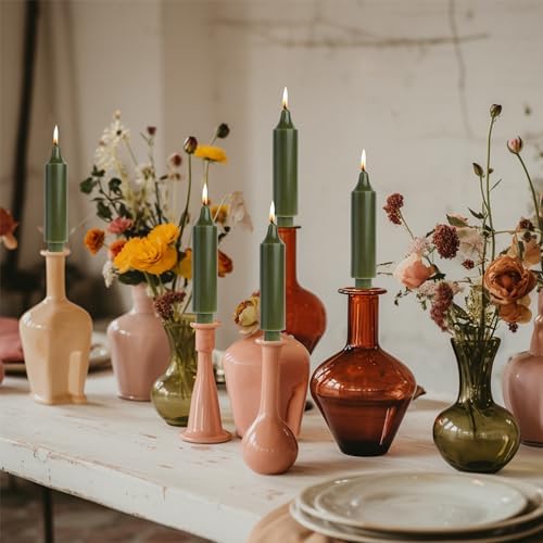 Olive Short Taper Candles 6 inch Green Candle Sticks Unscented Dinner Candle Dripless for Home Decor,Christmas Table Decor，Weddings Festive Party Women Gifts，Set of 4 - Image 4