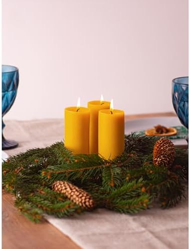 CANDWAX Pure Beeswax Pillar Candles 1.8x4 inch Set of 3-34.5 Hours Burning Handmade Yellow Candles - Smokeless Pure Bees Wax Candle Home Décor - Image 3