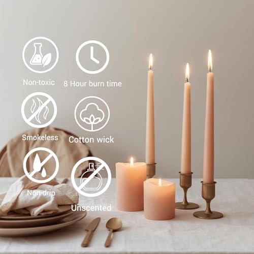 Tapered Dinner Candles, Pack of 6 – Soy & Paraffin Wax Blend, 10-Inch Dripless Taper Candles with 7-Hr. Clean Burn – Smokeless Unscented Tapers for Weddings, Dinner Tables & Home Decor – Peaches - Image 4