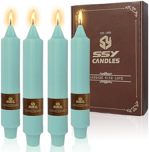 NJAO HOO Mint Green Short Taper Candle 7 Inch Candlesticks Unscented Dripless Tapered Candle Set for Spring Home Decor Wedding Party Dinner Candles, 4 Pack by NJAOHOO