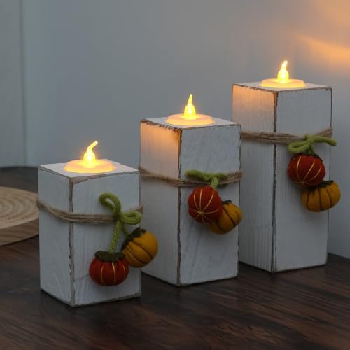 3 Pack Rustic Flameless LED Candles Battery Operated Wooden Candle Holders White Farmhouse Decor for Mothers Day Holiday Party Summer Thanksgiving Christmas Home Decor by SolaineLi