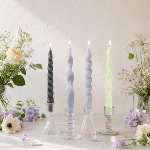 4 Pack Taper Candles Unscented Dripless Spiral Candlesticks Smokeless Swirl Wax Colorful Decorative Candle Sticks for Wedding Dinner Party Home Decor (Dusty Blue Mix, 7.8 inch, Twisted) by Unknown
