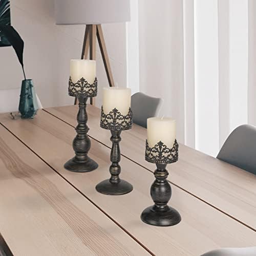 BANOMII Distressed Black Candle Holders for Pillar Candles Set of 3, Vintage Crown Candle Stands for Table Centerpiece Decor, Tall Antique Metal Candle Holder Set for Fireplace Decoration, Ideal Gift - Image 6