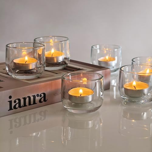 Gurfuy Clear Glass Votive Candle Holders 6 Set - Tealight Candle Holder for Festival Wedding Propose Parties Holiday Table Centerpiece Shelf Decoration Fall Home Decor by Gurfuy