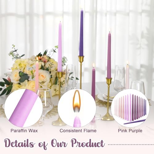 Nuanchu 16 Pcs Taper Candles, 10 Inch Tapered Smokeless, Gradient Purple - Image 3