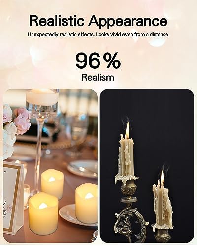SHYMERY Flameless Votive Candles,Lasts 2X Longer,Battery Operated LED Tea Lights with Warm White Flickering Light,Small Electric Fake Tea Candle Realistic for Wedding,Table,Outdoor,Pack of 12 - Image 3