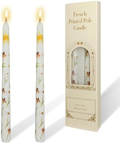 2 Pack White Flame Orchid 10Inch Taper Candles - Flower Pattern Candles Unscented Unsmoke Tall Taper Candle Sticks for Dinner Wedding Birthday Home Decoration by YUKCAXDLS