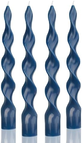 MAITREYA Navy Spiral Taper Candle Soy Wax Unscented Candles Sticks,Elegant Design for Home Decoration Weddings Parties,9.8inch,4pcs,Navy-E - Image 2