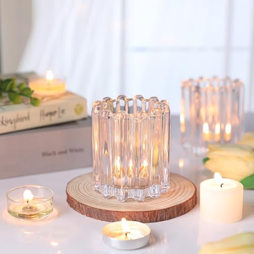 Glass Clear Votive Candle Holder, Ribbed Votive Candle Holders Set of 6 - Image 6