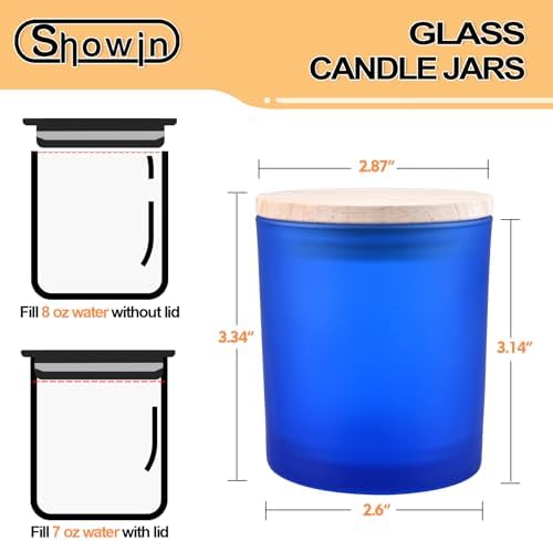 SHOWIN 8 OZ Thick Candle Jars for Making Candles 15 Pcs, Empty Jars with Wood Lids for Candle Making, Sample Container, Frosted Blue - Image 3