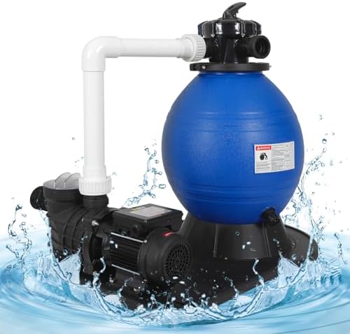 16in Sand Filter Pump for Above Ground Pool, 550W Sand Pump | Sand Pump with 6-Way Multi-Port Valve,Pressure Gauge and Strainer Basket,3/4HP, Max 3169GPH for Pools Up to 20000GAL