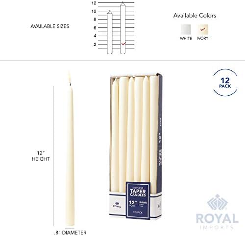 Royal Imports Unscented Taper Candles 12 Inch Ivory 9HR Burn Time Set of 12 - Image 6
