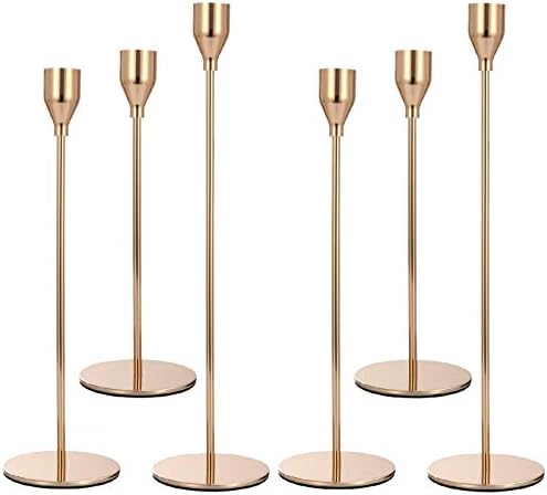 Set of 6 Pink Gold Candlestick Holders Pink Gold Candle Holder Taper Candle Holders Candle Holders Decorative Candlestick Holder for Home Decor, Wedding, Dinning, Party, Anniversary (Gold) by Anndason