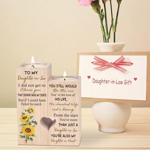 to My Daughter-in-Law from The Start You're More Than JUST A Daughter-in-Law You're Also My Daughter-in-Heart Personalized Wooden Candle Holder for Couple Birthday Candle Decoration - Image 5