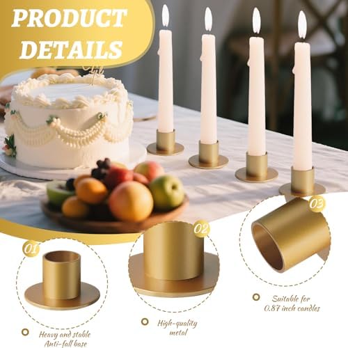 48 Pcs Gold Metal Taper Candle Holders Set - 2"×1" Elegant Bulk Heavy Base Candlestick Centerpieces for Table Decor, Wedding, Anniversary, Dinner Party - Image 2