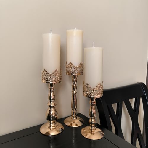 Candle Holders for Pillar Candles Set of 3 Gold Vintage Tall Candle Holders Decorative Large Table Centerpieces Candle Stand Decor - Image 4